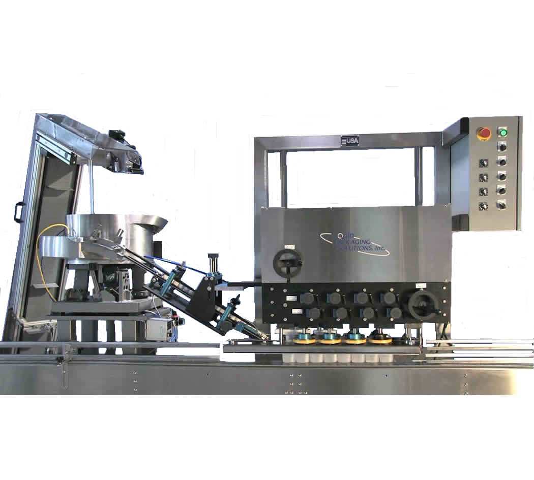 Spindle Capper with pre-feeder and vibratory bowl